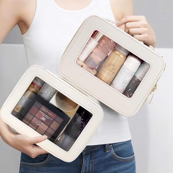 2Pcs Clear Makeup Bag for Women, Large Clear Toiletry Bag with Zipper Travel Cosmetic Case Portable Waterproof Makeup Pouch for Traveling Car Organizers Diaper Bag Organizer Pouches (Dual White)