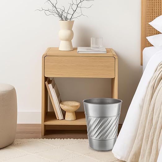 Monarch Abode Metal Bathroom Trash Can – Waste Basket for Bedroom, Office Desk, & Dorm, Handcrafted Wave Embossed, Durable Decorative Pewter Small Trash Can Bathroom Garbage Bin Wastebasket