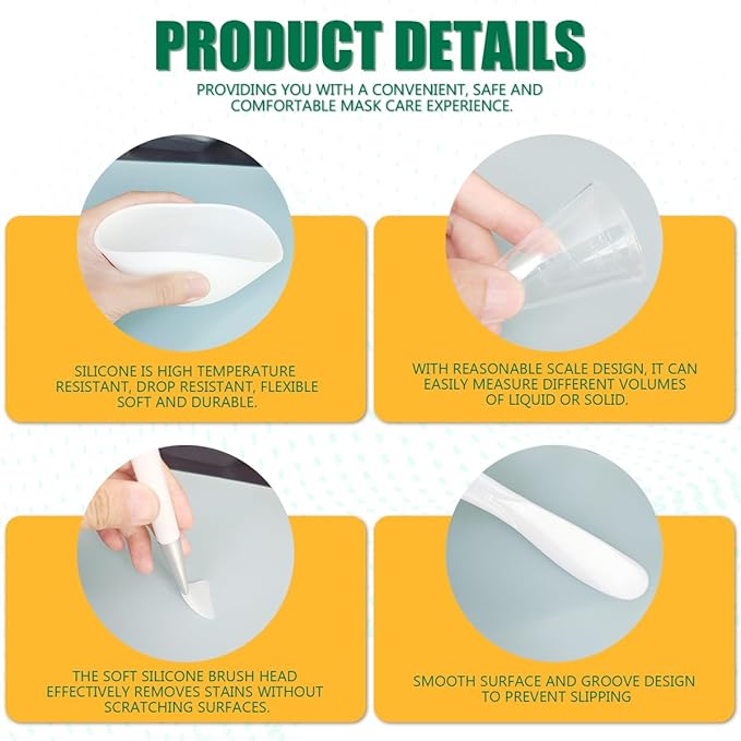 Silicone Face Mask Mixing Bowl Set, Microwavable Silicone Facial Mud Bowl with Bowl Stick Spatula, Face Mask Applicator, Measuring Cup, Cosmetic Beauty Tool for Home Salon