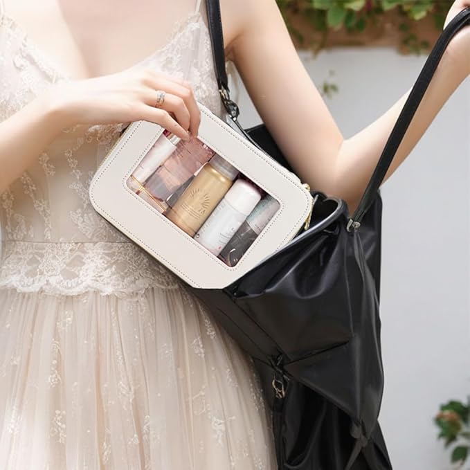 2Pcs Clear Makeup Bag for Women, Large Clear Toiletry Bag with Zipper Travel Cosmetic Case Portable Waterproof Makeup Pouch for Traveling Car Organizers Diaper Bag Organizer Pouches (Dual White)
