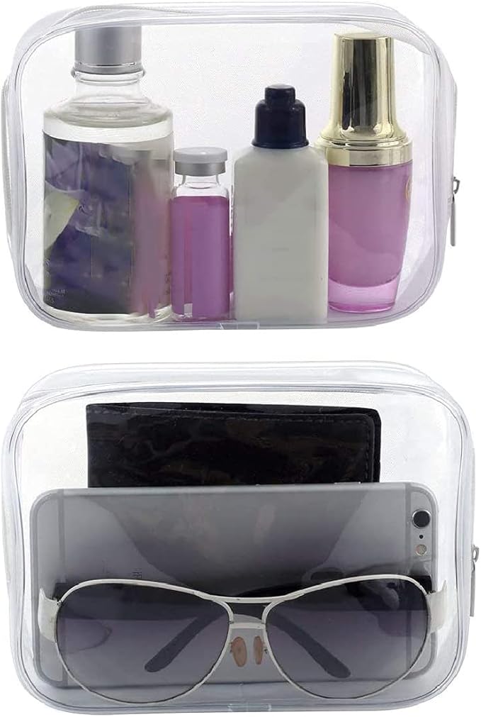 BEFORYOU 6 Pack Clear Toiletry Carry Pouch with Zipper Portable Plastic Waterproof Cosmetic Bag TSA Approved for Vacation Travel Bathroom and Organizing (White, Small)