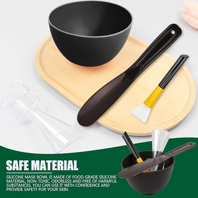 Silicone Face Mask Mixing Bowl Set, Microwavable Silicone Facial Mud Bowl with Bowl Stick Spatula, Face Mask Applicator, Measuring Cup, Cosmetic Beauty Tool for Home Salon