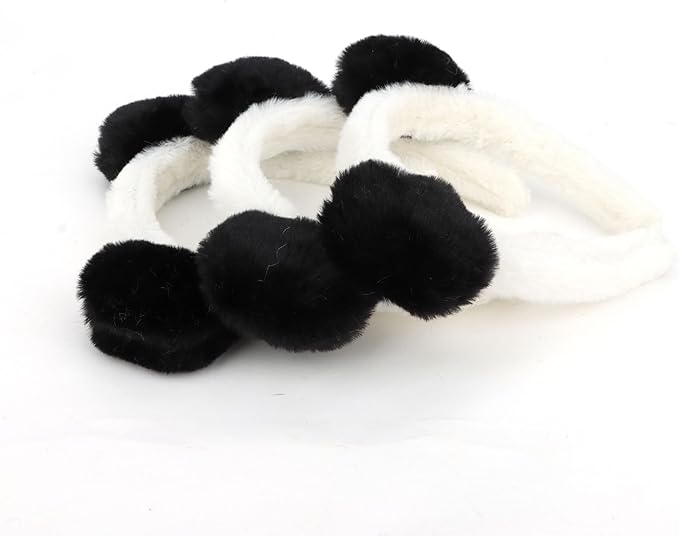 Panda Ears Plush Headbands - Cute Bear Costume for Women and Girls, Black and White Party Animal Accessories, Suitable for Spa, Skincare, and Makeup