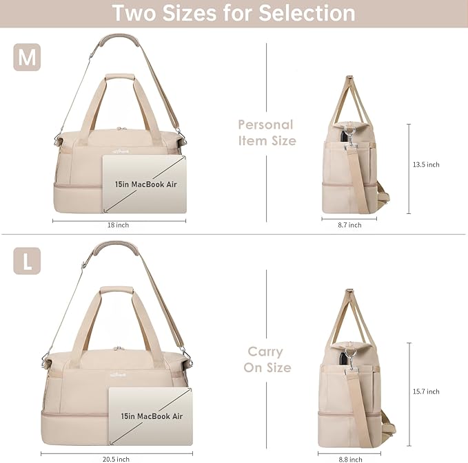 ETRONIK Gym Bag for Women, 45L Carry On Travel Duffel Bag with Shoes Compartment, Weekender Overnight Bag with Wet Pocket & USB Charging Port for Women, Travel, Gym, Weekend, Large Size (Beige)
