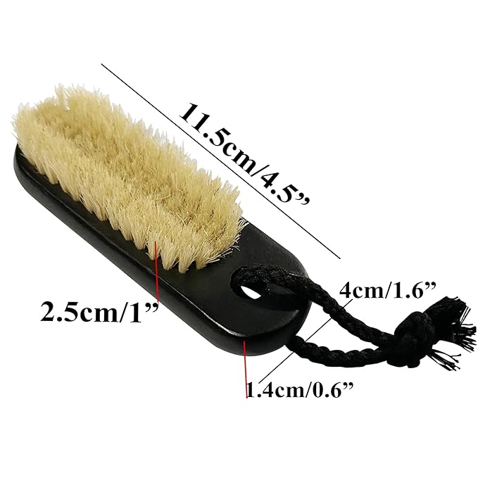 Coralpearl Wooden Nail Brush Cleaner Black X 1 in 100% Natural Boar Bristle for Cleaning Hand Finger Foot Toe, Fingernail Toenail Scrub Brush for Men Women Kids Manicure Pedicure Care (with Rope)