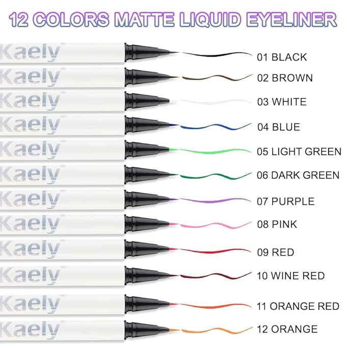 evpct 2Pcs Red Wine Red Waterproof Colored Eyeliner Liquid Eye Liner Set Long Lasiting Fine Speed Dry Colorful Liquid Eyeliner lapiz delineador de ojos contra el agua blanco para ojos de colores