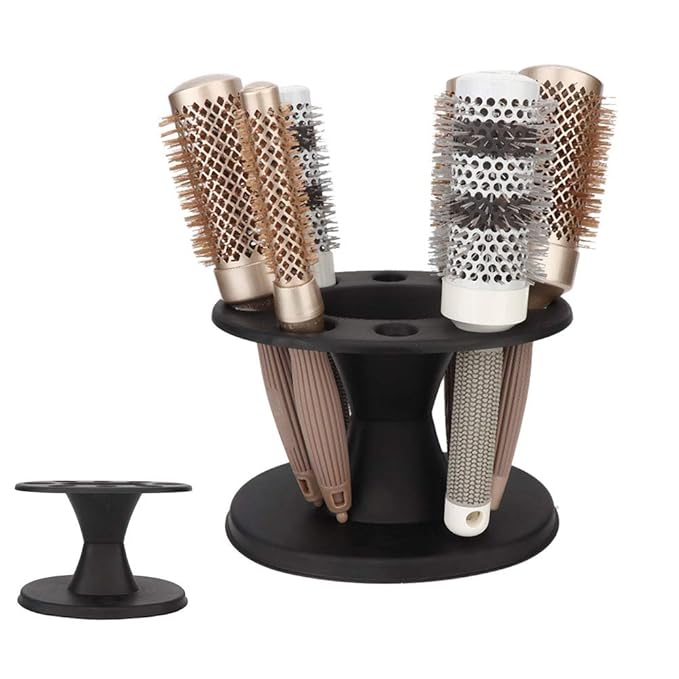 Ejoyous Hair Brush Holder, Plastic Round Comb Hair Accessory Organizer Display Rack Hair Styling Brush Stand Shelf Accessories for Salon Home (Black) (Black)
