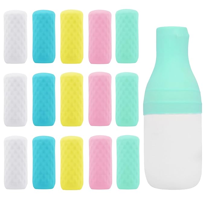15 Pack Travel Essentials Accessories Silicone Bottle Covers, Cruise Essentials, Beach Vacation Essentials for Women Men, Elastic Sleeves for Leak Proofing, Fit Travel Size Bottles Toiletries