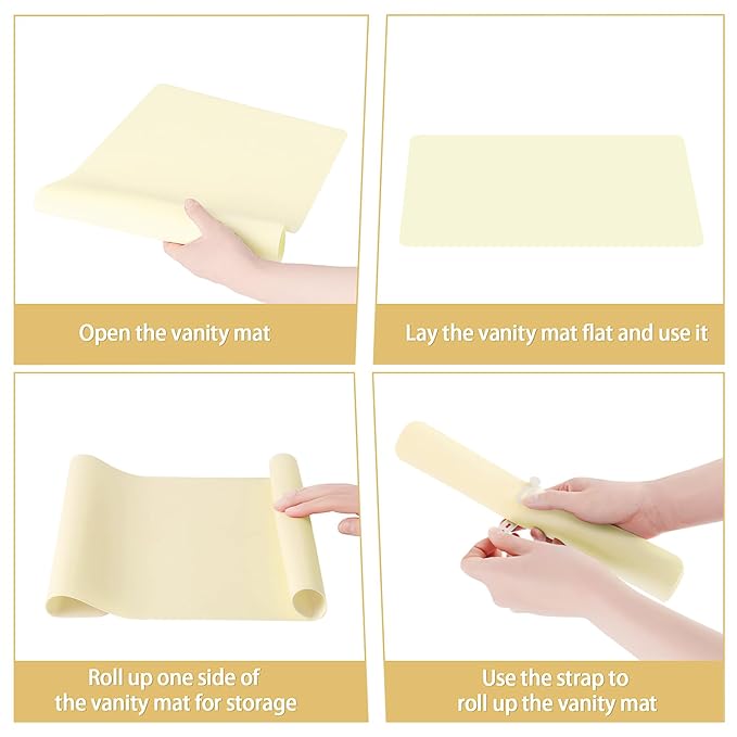 Silicone Makeup Mat for Vanity, 15.7" x 11.8" Heat Resistant Vanity Mat, Easy to Clean & Waterproof, Portable Makeup Accessories for Use While Traveling (Light Yellow)