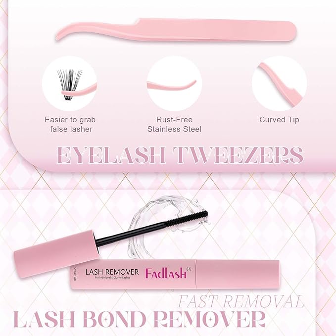 FADLASH Lash Clusters Kit 280PCS Natural Eyelash Clusters Individual Wispy Lash Extensions with Lash Bond and Seal Lash Glue Remover and Lash Tweezer for Beginners DIY at Home (40D-0.07D, 8-16mm, Kit)