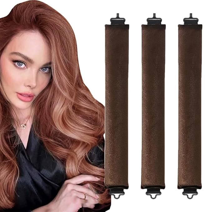 Overnight Heatless Hair Curler Blowout Rods Jumbo, Heatless Curls Satin Jumbo Flexi Rods to Sleep in, Soft Heatless Rod for All Hair Types, No Heat Overnight Sleeping Curls Styling Tools (Brown,3Rods)
