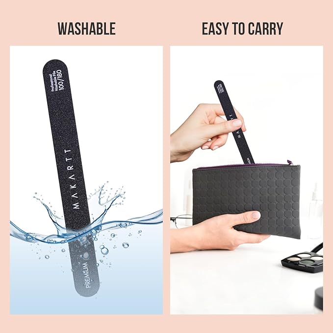 Makartt Nail File, 100/180 Grit Emery Boards for Nails, Professional Washable Doubled Sides Filer Kit for Medium and Gentle Filing Manicure Tools(Black-2pcs Trial Set)