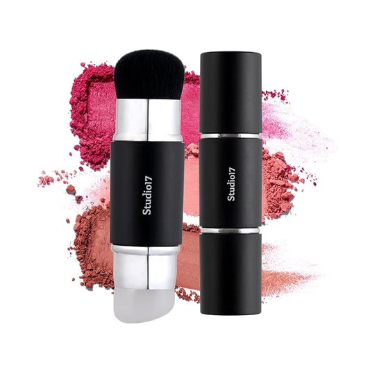 STUDIO17 Dual Ended Silicone Tip Blush Brush | Korean Olive Young Makeup Tool for Contouring & Blush Application | Skin-Friendly Non-Irritating Professional Face Makeup Brush