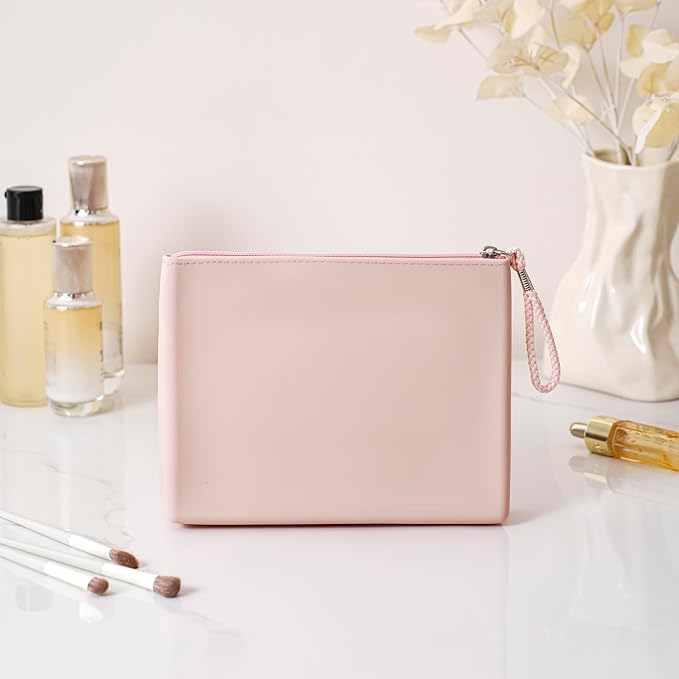 Silicone Makeup Bag for Purse Zipper Cosmetic Pouch Makeup Brush Holder Large Makeup Organizer Silicone Travel Pouch for Women (Pink)