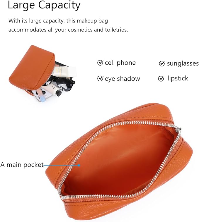 Makeup Bag Large Capacity Women's Classic Black Wash Bag Adjustable Partition Wash Brush and Cosmetic Carrying Bag (PU/Vitality Orange)