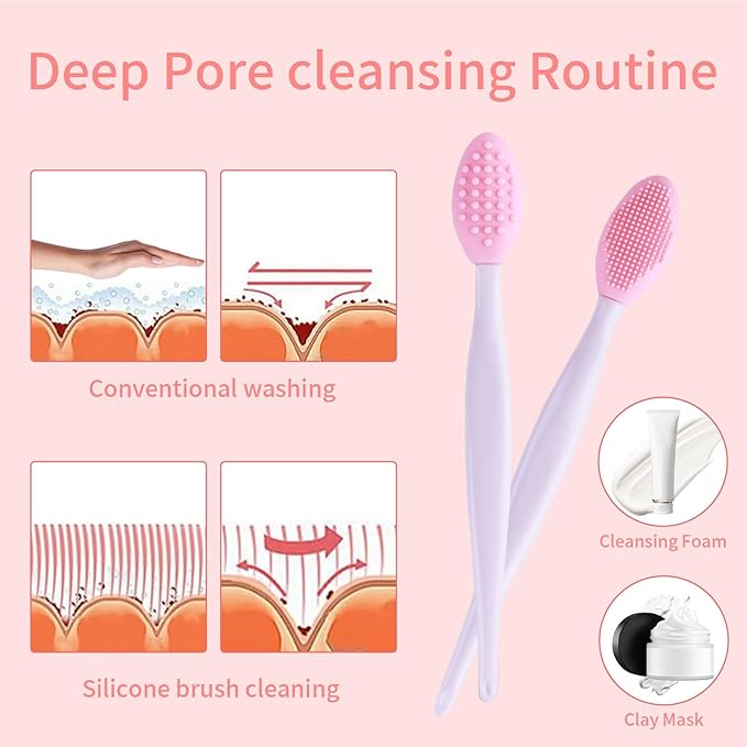 3 Pcs Lip Scrub Brush with Silicone Facial Cleansing Brush,2 Pcs Face Scrubber Gentle Exfoliating,Removing Blackhead,Massaging