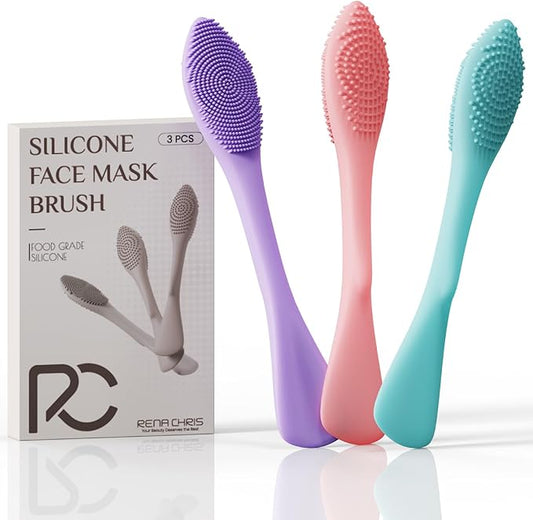 Rena Chris 3 pcs Silicone Face Scrubber, 3 in 1 Face Mask Applicator & Facial Cleansing Brush, Pore Brush for Exfoliating, Blackhead, Skincare Applicator Tools