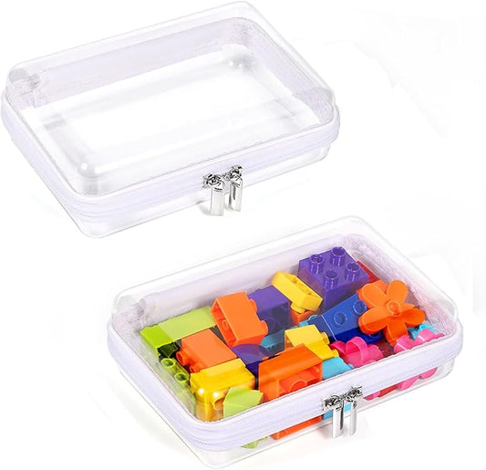 2 Pack Zippered Hard Pouch, Clear Plastic Storage Box Containers Small Toiletry Bag, Clear Hard Shell Zipper Case for Small Items, Toys, Building Blocks, Puzzles, Cosmetics, Stationery Accessories