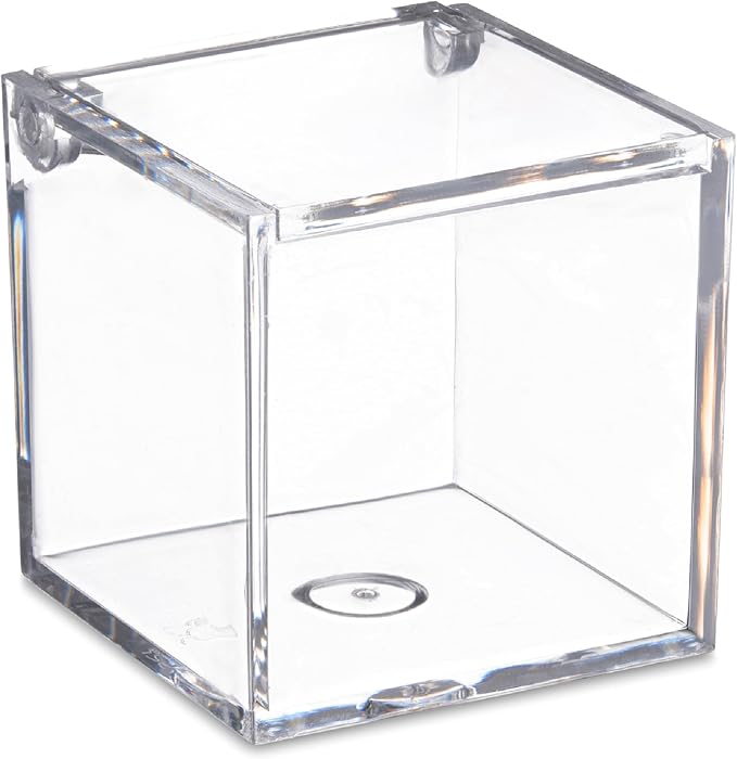 Hammont Clear Acrylic Box with Hinged Lid – Small Plastic Organizer for Office, Desk, Makeup, Crafts, Cotton Balls, Jewelry & More | 3"x3"x3" (4 Pack)