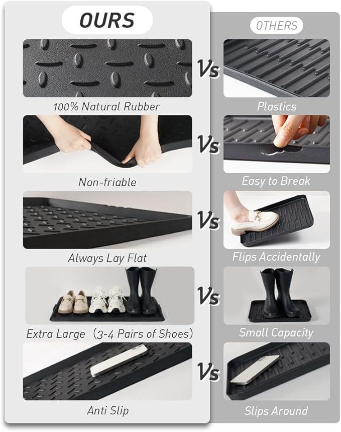 2PC Boot-Tray Heavy Duty Rubber Mat with Lip Waterproof Shoe Mat Tray for Entryway Indoor Outdoor Multi Use Catch All Trays Entryway Shoe Cleaning Boot Storage 16x27.5 Inches
