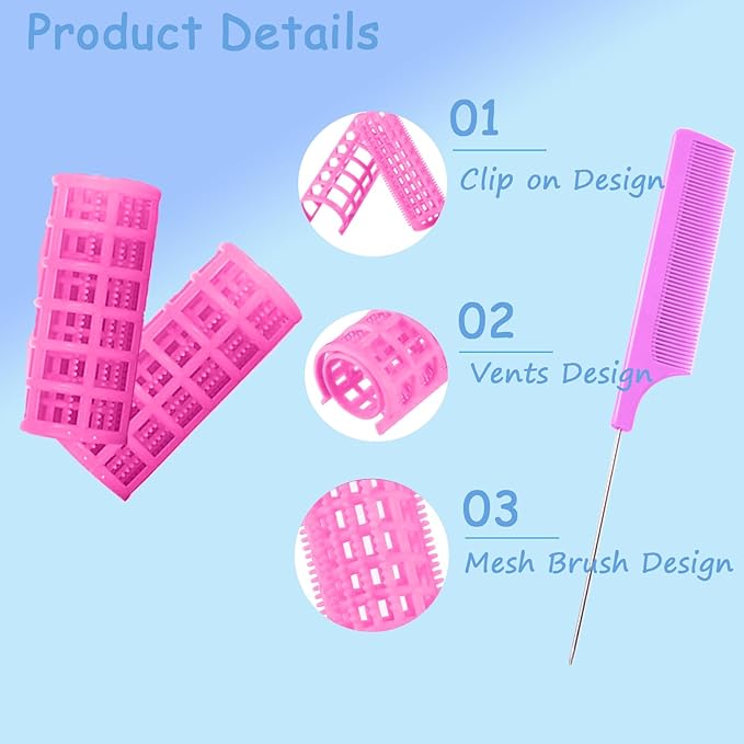 20PCS Plastic Hair Rollers Set 2.5cm/1in Heatless Roller Hair Curlers Snap on Rollers Self Grip Rollers Hairdressing Curlers Tools for DIY Hairdressing Hair Salon (Pink)