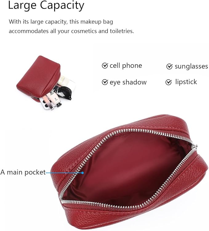 Makeup Bag Large Capacity Women's Classic Black Wash Bag Adjustable Partition Wash Brush and Cosmetic Carrying Bag (PU/Encore Red)