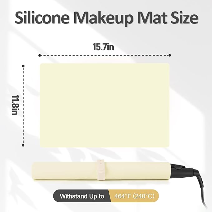 Silicone Makeup Mat for Vanity, 15.7" x 11.8" Heat Resistant Vanity Mat, Easy to Clean & Waterproof, Portable Makeup Accessories for Use While Traveling (Light Yellow)