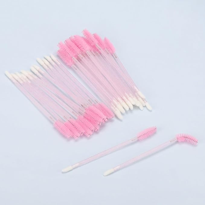 300 Pcs Disposable Mascara Wands Dual Ended Eyelash Brush Lip Brush, Pink Lipstick Applicator Eyebrow Spoolies Brush for Eyelash Extensions
