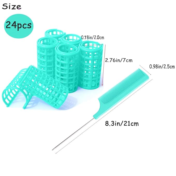 24PCS Plastic Hair Rollers Set 2.0cm/0.8in Heatless Rollers Hair Curlers Snap on Rollers Self Grip Rollers Hairdressing Curlers Tools for DIY Hairdressing Hair Salon (Green)