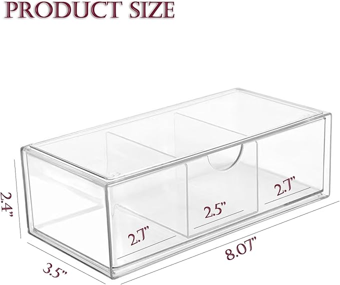 Hair Accessories Organizer for Girls, Clear Acrylic Hair Tie Organizer, or Headband, bows，Cute Small Stackable Storage Drawer Container Caddy Box for Bathroom Vanity Countertop 3PCS