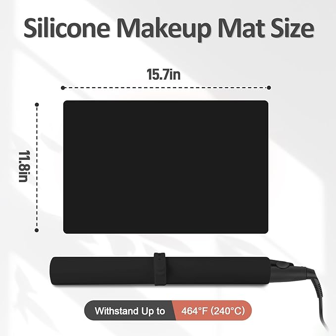Silicone Makeup Mat for Vanity, 15.7" x 11.8" Heat Resistant Vanity Mat, Easy to Clean & Waterproof, Portable Makeup Accessories for Use While Traveling (Black)