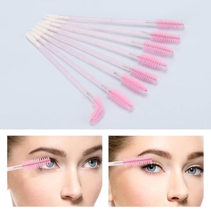 300 Pcs Disposable Mascara Wands Dual Ended Eyelash Brush Lip Brush, Pink Lipstick Applicator Eyebrow Spoolies Brush for Eyelash Extensions