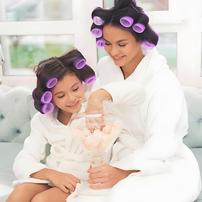 4 Sizes Hair Rollers Set with Clips - 50 Pcs Hair Curlers Rollers for Women, Self Grip Holding Hair Roller for Hair Long Medium Short Bangs Thick Fine Volume Thin, Pink