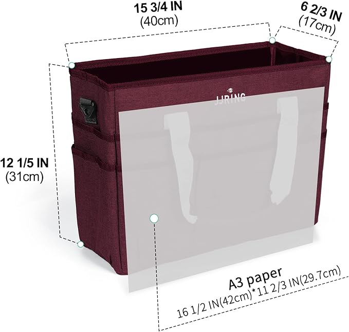 JJRING Craft Organizer Tote Bag, Large Art Storage Caddy with Multiple Pockets, Dark Red Sewing Bag for Art, Craft, Scrapbooking, Medical, and Office Supplies Storage
