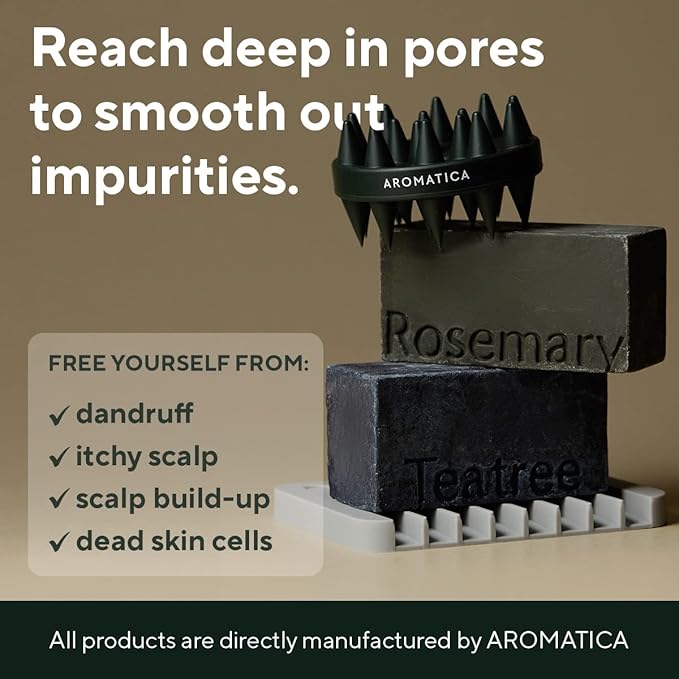 AROMATICA Dual-Sided Scalp Care Shampoo Brush - Silicone Scalp Massager Hair Growth, Scalp Scrubber & Exfoliator, Shampoo Brush for Shower Hair Wash and All Hair Types, Deep Cleansing Scalp Brush