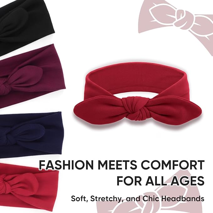 DRESHOW Knotted Bow Hairband for Women Rabbit Ears Bow Headband Vintage Hairband Yoga Head Wrap 4 Pack