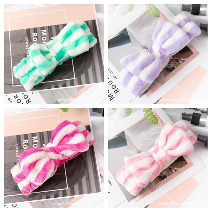 24 Pieces Spa Headband Facial Makeup Bow Hairband Women Face Wash Adjustable Skincare Headbands Bulk Soft Flannel Towel Head Wraps for Women Washing Face Shower (Stripe)