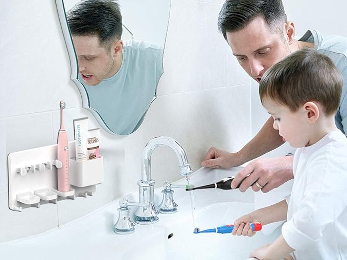 simpletome Adhesive Electric Toothbrush Holder Wall Mounted Razor Hanger Bathroom Organizer Box ABS (White)