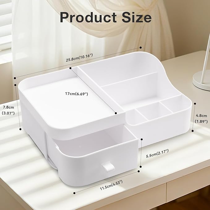 Abiudeng Makeup Organizer for Cosmetic with Drawers,Skincare Organizer for Bathroom for Lipsticks,Jewelry,Nail Care,Eyeshadows-Small White
