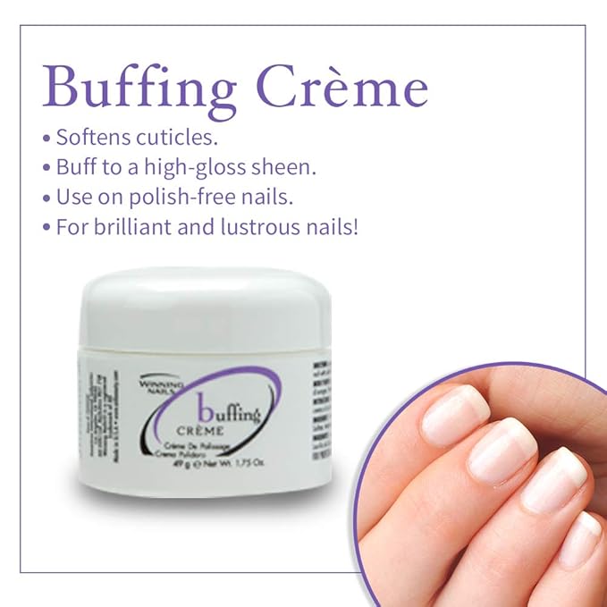 Chamois Buffer and Buffing Cream | Buff and Shine Dull Nails While Softening Cuticles | Assists with Fill and Repair Lines | 1.75 Oz Set