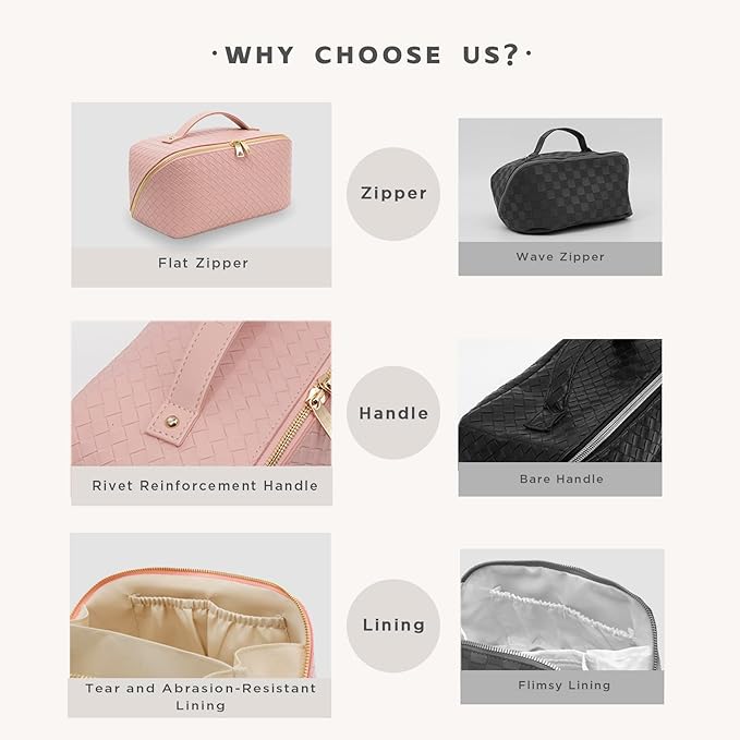 JINYIBAGS Travel Makeup Bag – Large Cosmetic Organizer with Waterproof PU Leather, Smooth Double Zipper & Tear-Resistant Lining, Toiletry Pouch for Women (Pink)