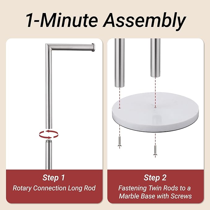 Hoooh Free Standing Toilet Paper Holder with Reserve - Heavyweight Marble Base & Matte Black Stainless Steel Bathroom Tissue Stand