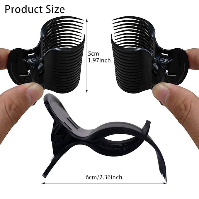 18pcs Hot Roller Clips Hair Curler Claw Clips Replacement Hair Section Styling(Black)