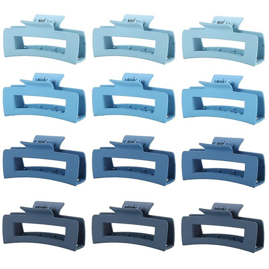 12 Pcs Blue Large Square Hair Claw Clips for Women, 4.3-Inch Matte Rectangle Claw, Strong Hold Non-slip Hair Clips for Thick & Thin Hair