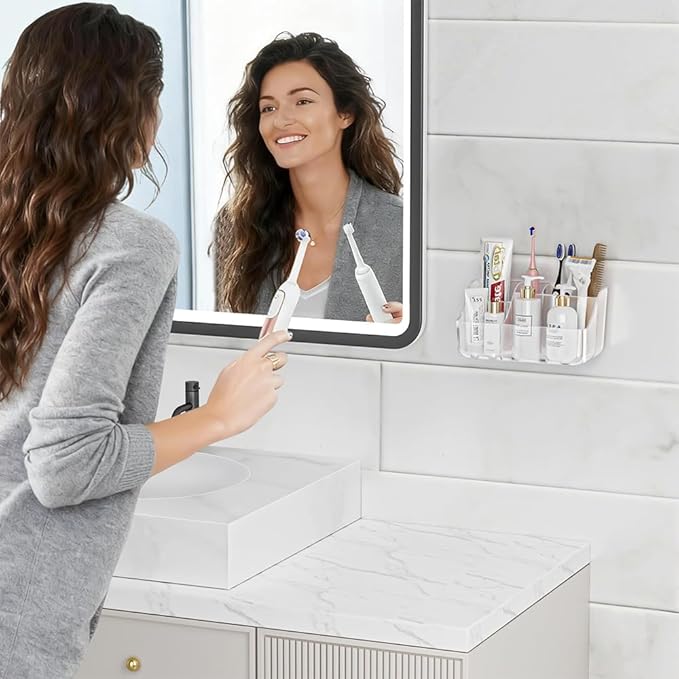 2-Pack Clear Wall-Mounted Toothbrush Holders for Bathroom Organizers and Storage, Tooth Brush & Toothpaste Holder for Countertop or Wall