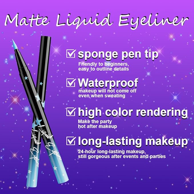 evpct Sky Blue Matte Liquid Eyeliner Waterproof Smudge Proof, Blue Eye Liner Liquid Liner for Face Body Paint, Long-lasting Eyeliner Waterline Thin Quick-dry Eyeliners Pencil Eye Makeup Stay all Day