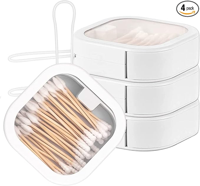 4 Pcs Hair Tie Organizer, Portable Hair Tie Containers Storage Box Small Stackable Hair Ties Qtip Travel Holder Cotton Swab Dispenser Hair Accessories Organizer for Girls (4PCS,white)