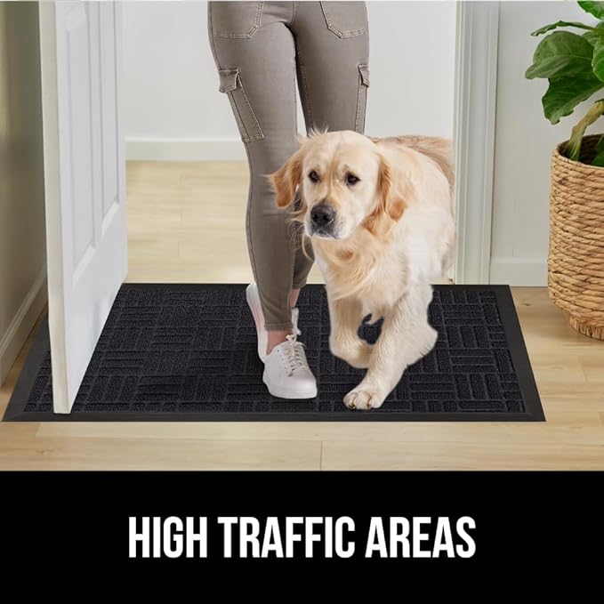 GORILLA GRIP 100% Waterproof All-Season WeatherMAX Doormat, 72x24, US Designed Natural Rubber, Stain and Fade Resistant, Low Profile Indoor Outdoor Door Mats, Easy Clean Patio Mat, Black Maze