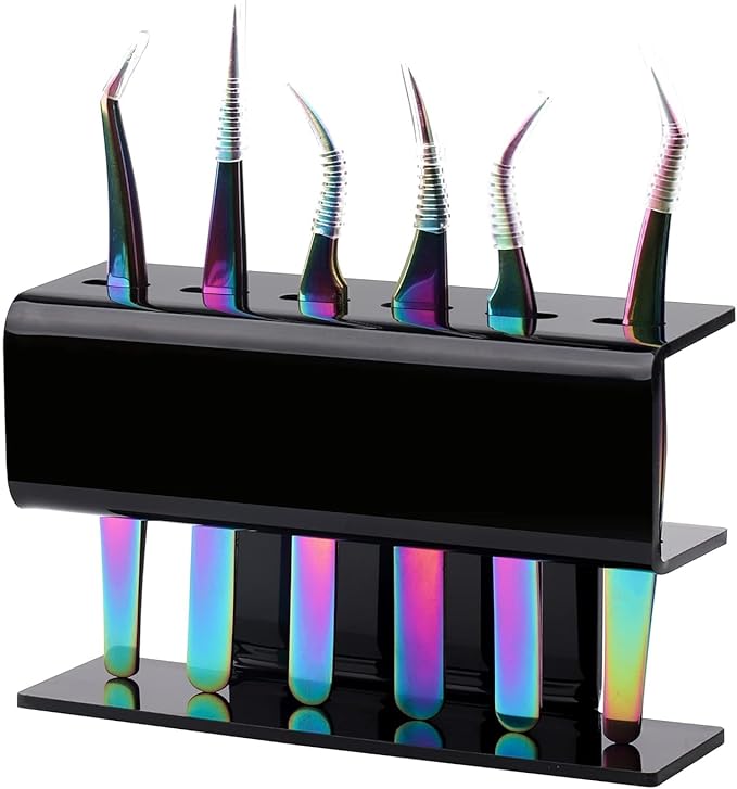 Lash Extension Supplies GEMERRY Tweezer Holder Tweezer Stand for Eyelash Extension Supplies Accessories Tools Acrylic Display Storage 6 Pcs Tweezers Shelf Holder (Black)