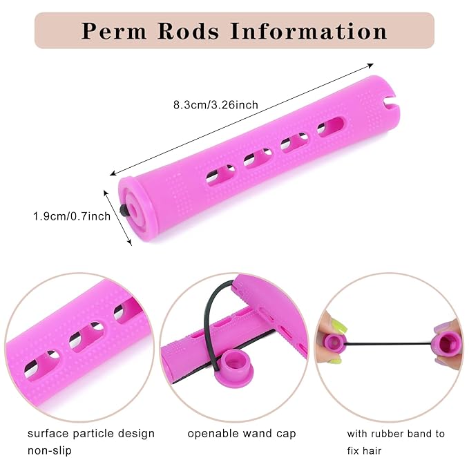 40 Pcs Perm Rods For Short Hair Purple Heatless Curl Rods For Long & Natural Hair,Medium Size Hair Rollers For Black Women(Purple 40Pcs)